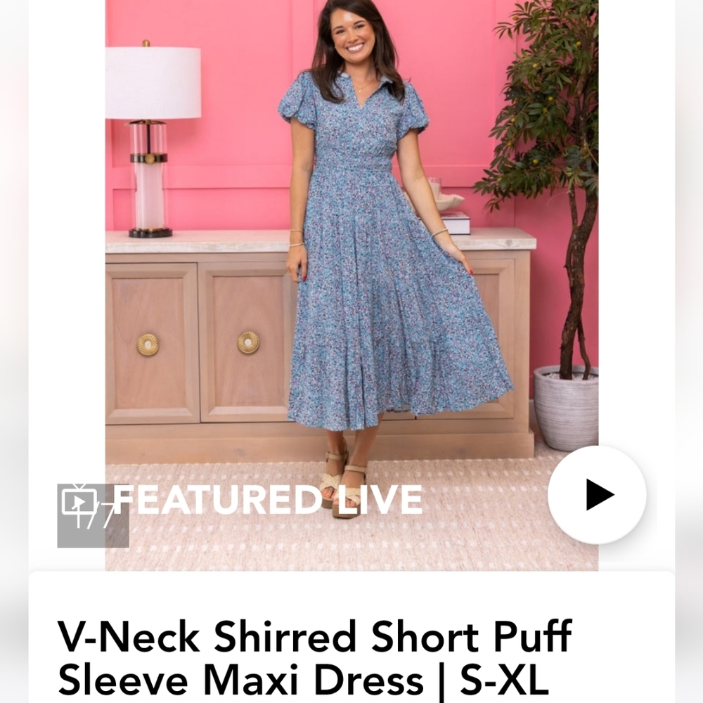 Vneck Shirred Puff sleeve Maxi